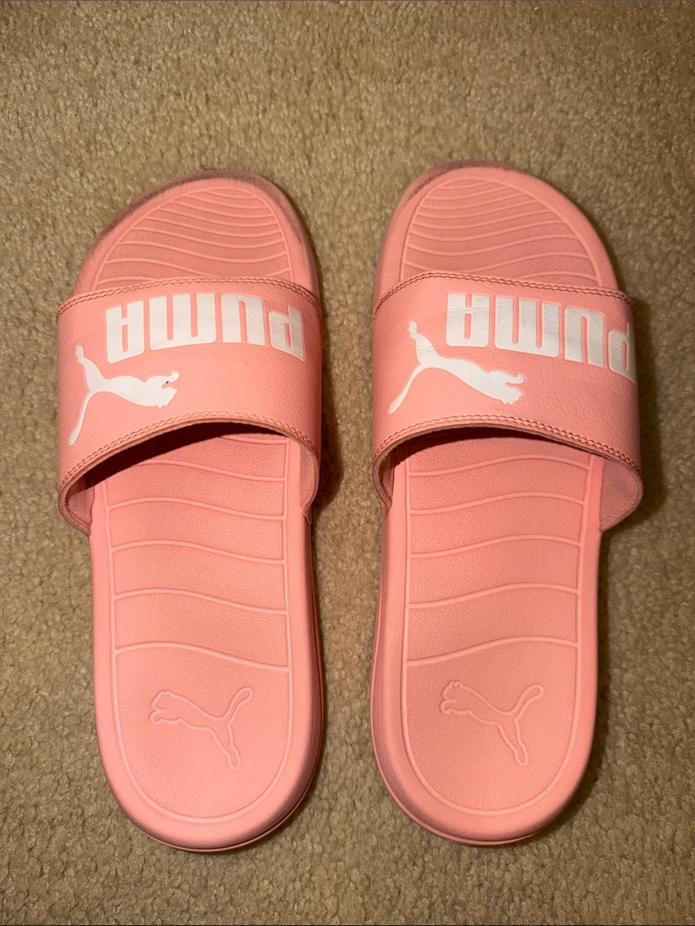 Puma Pink Slide Sandals with White Logo